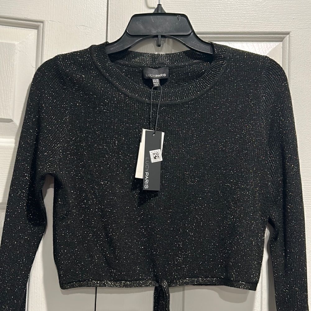 NWT Lucy Paris Black Cropped Sweater, Size XS